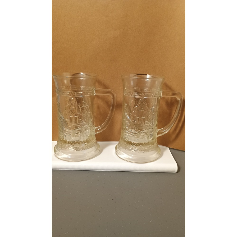 Vintage Federal Beer Steins- Set of 2 Glass Embossed Tavern Scene